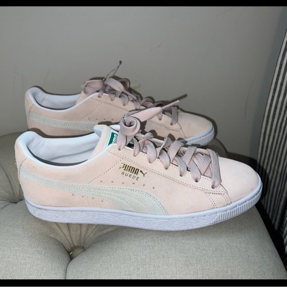 Puma Pink Suede Sneakers with White Accents